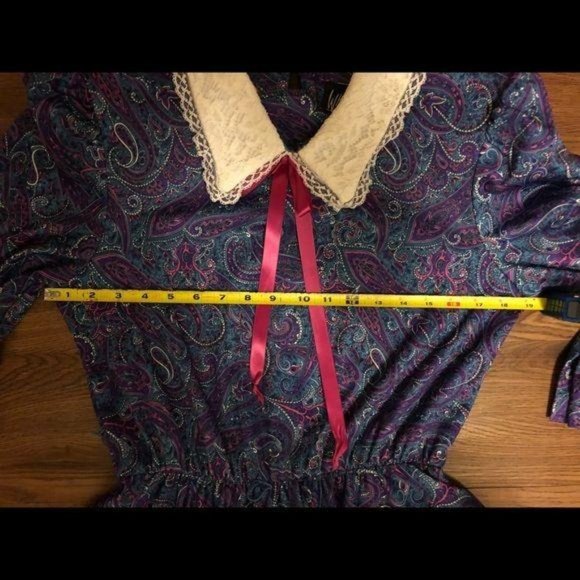 Vintage 80’s Paisley Lace Collar Dress Purple sz10 - Picture 12 of 16
